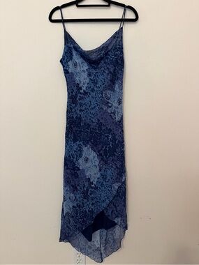 Vintage Y2K City Triangles Blue Midi Dress Sz 2  Cowl Neck Whimsigoth HOCO Fairy
